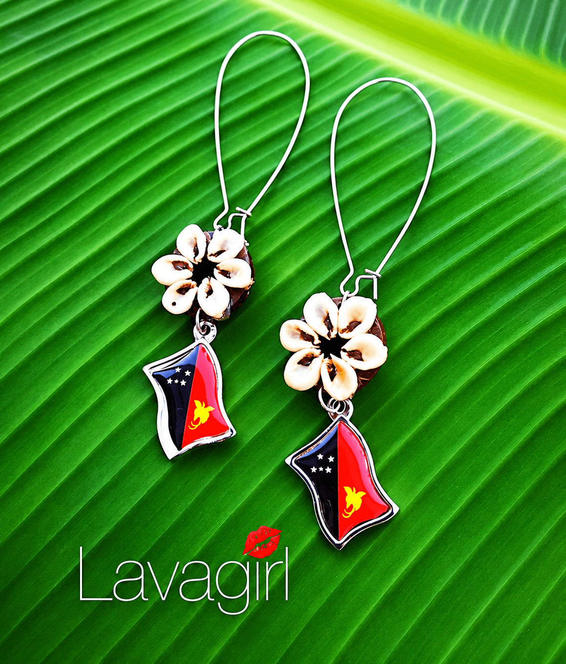 Lavagirl PNG Flag Shell Flower Earrings